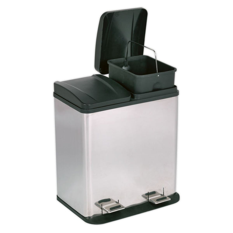 Sealey Pedal Bin Recycling 40L Stainless Steel BM73 Sealey - Dynamic Drive