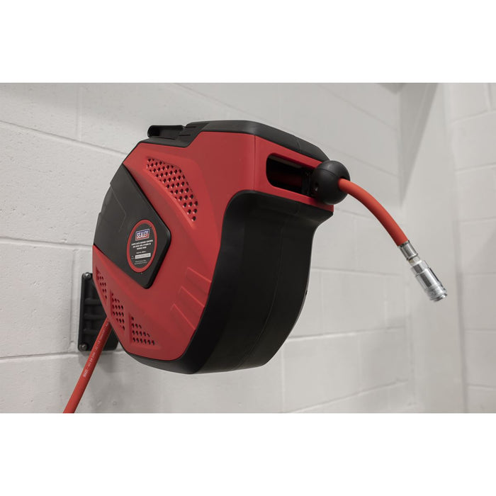 Sealey Air Hose Reel Auto Rewind Control 15m 10mm ID-Rubber Hose SA822 Sealey  - Dynamic Drive
