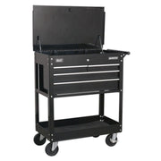 Sealey Heavy-Duty Mobile Tool & Parts Trolley with 4 Drawers & Lockable Top Blac Sealey - Dynamic Drive