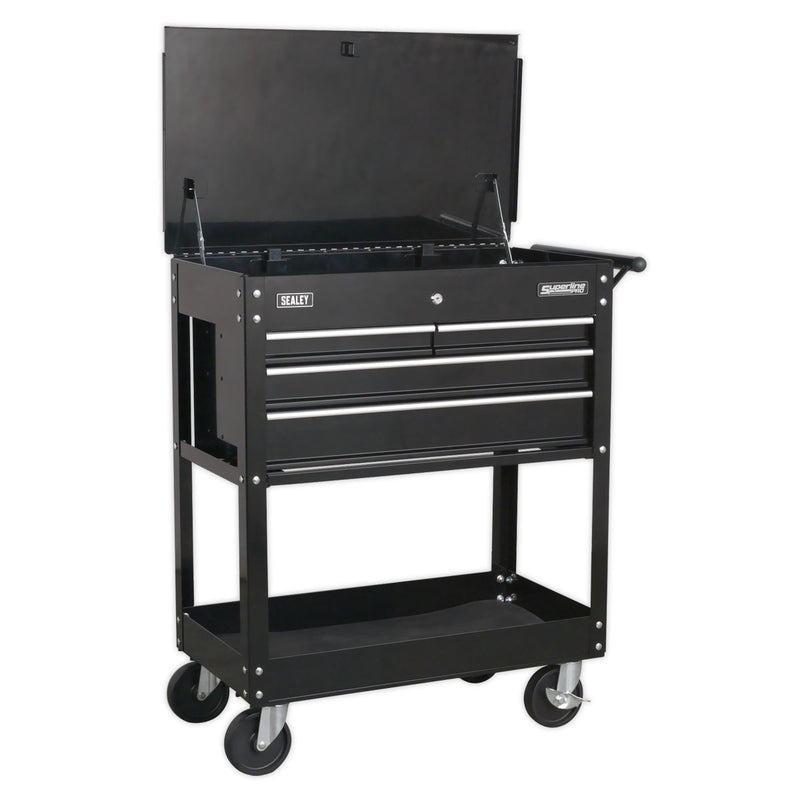 Sealey Heavy-Duty Mobile Tool & Parts Trolley with 4 Drawers & Lockable Top Blac Sealey - Dynamic Drive