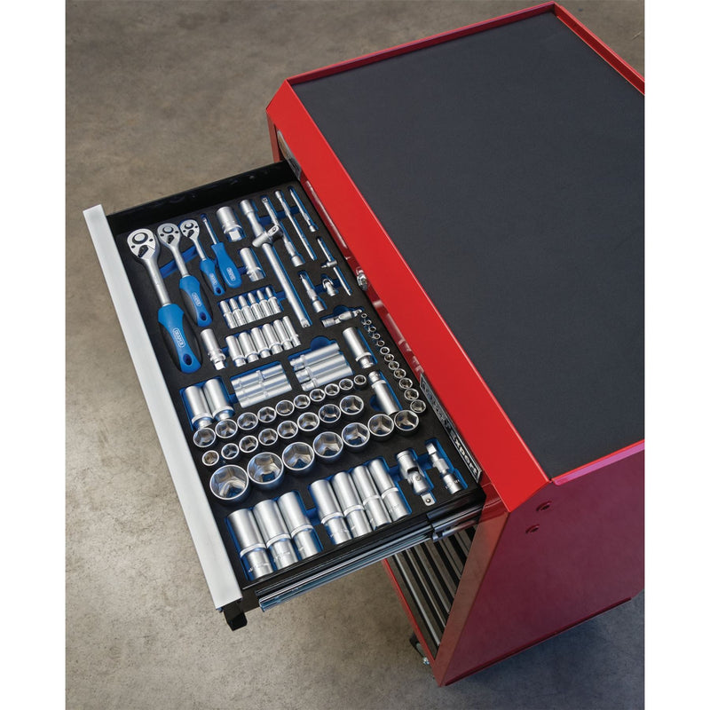 Draper Socket Set in Full Drawer EVA Insert Tray, 1/4", 3/8", and 1/2" (84 Piece Draper - Dynamic Drive