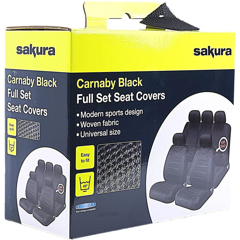 Sakura Car Seat & Headrest Covers Carnaby Black Universal Size Elasticated Hems Sakura  - Dynamic Drive