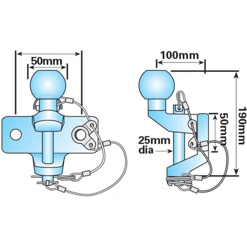 Maypole Tow Ball and Pin Towbar Coupling Hitch MP84 50mm Ball 25mm Pin Maypole - Dynamic Drive