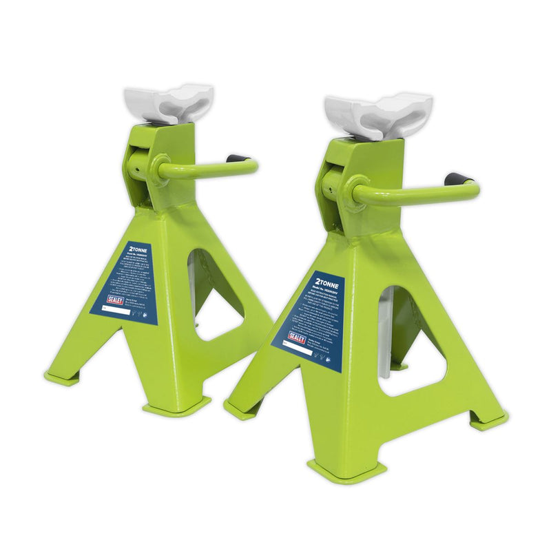 Sealey AXLe Stands (Pair) 2 Tonne Capacity per Stand Ratchet Type Hi-Vis Green Sealey - Dynamic Drive