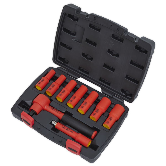 Sealey Insulated Socket Set 9pc 3/8"Sq Drive 6pt WallDrive VDE AK7942 Sealey  - Dynamic Drive