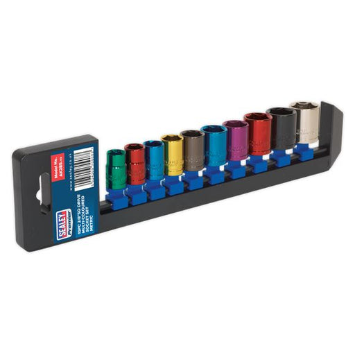 Sealey Premier 10pc 3/8" Drive Multi Coloured Hex Socket Set 10-19mm WallDrive Sealey  - Dynamic Drive
