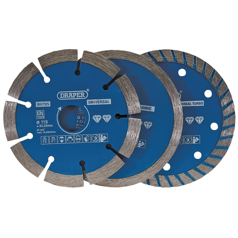Draper Diamond Blade Set, 115mm (3 Piece) 99795 Draper - Dynamic Drive