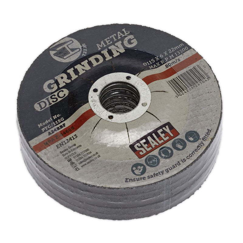 Sealey Grinding Disc115 x 6mm22mm Bore Pack of 5 PTC/115G5 Sealey - Dynamic Drive