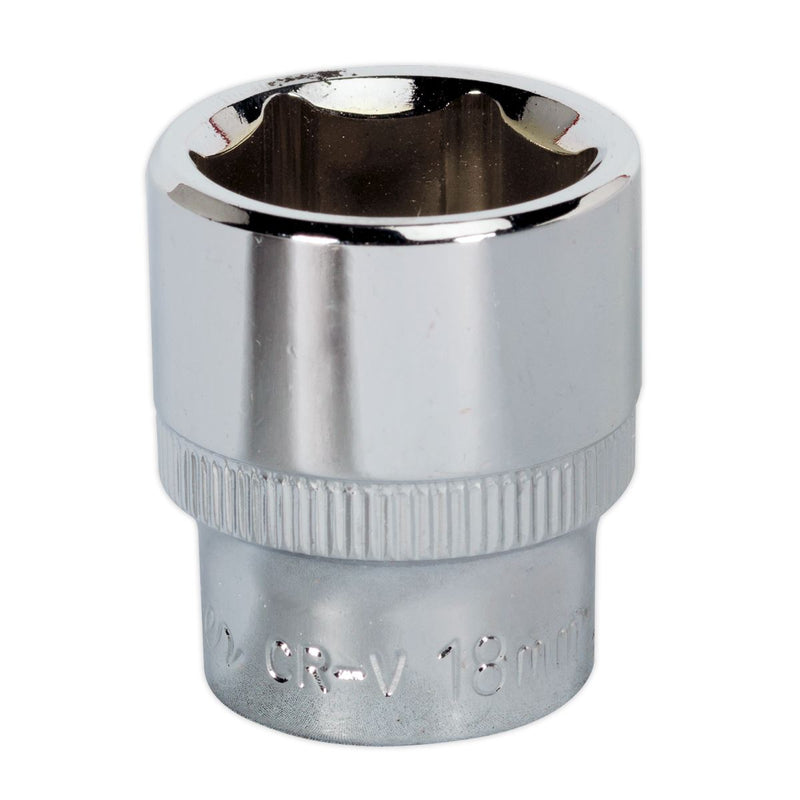 Sealey WallDrive Socket 18mm 3/8"Sq Drive Fully Polished SP3818 Sealey - Dynamic Drive