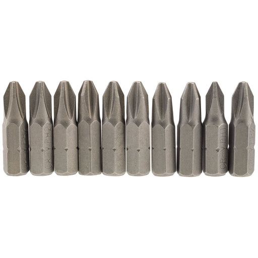 Draper Cross Slot Insert Bit, 1/4" Hex, 25mm Long, No.2 (Pack of 10) 64072 Draper - Dynamic Drive
