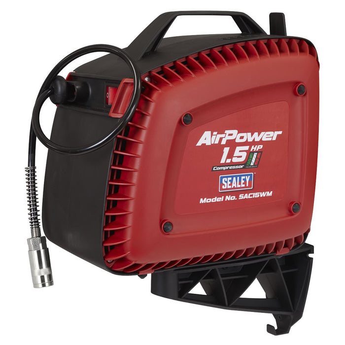 Sealey Wall Mounting Oil Free Air Compressor 1.5hp with 7m Retractable Hose Reel Sealey - Dynamic Drive