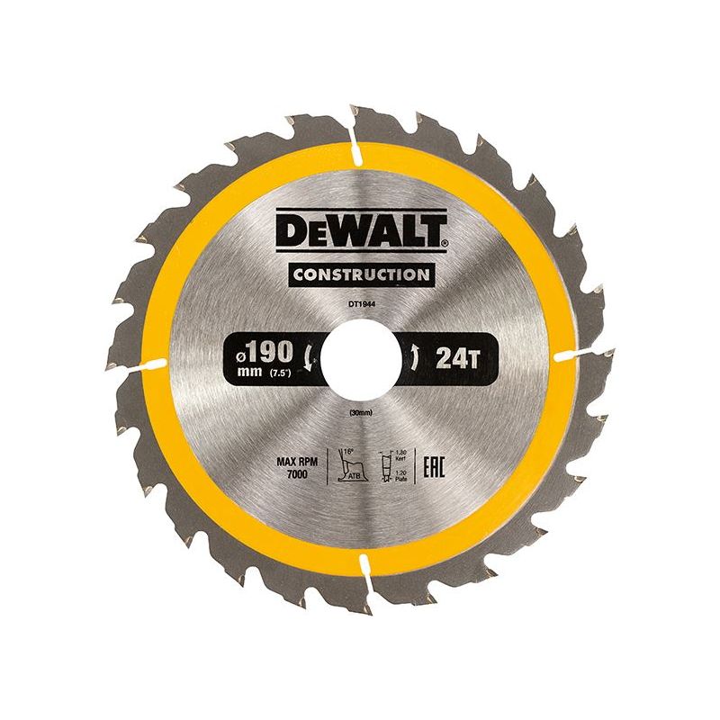 Dewalt Power Tools Portable Construction Circular Saw Blade 190 x 30mm x 24T DeWALT Power Tools - Dynamic Drive