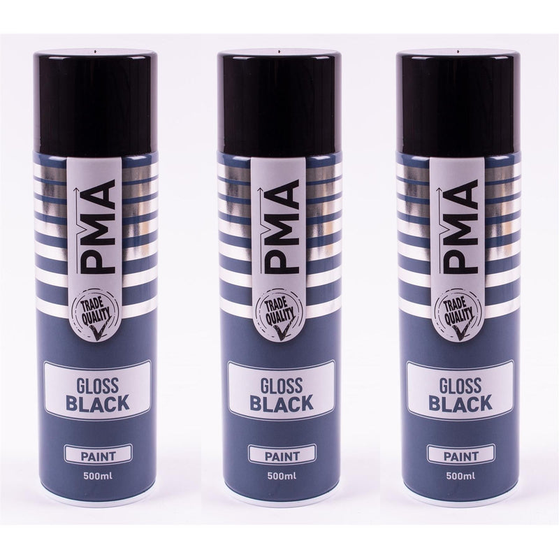 3x Autotek Professional Gloss Black 500ml Spray Paint High Coverage Autotek - Dynamic Drive