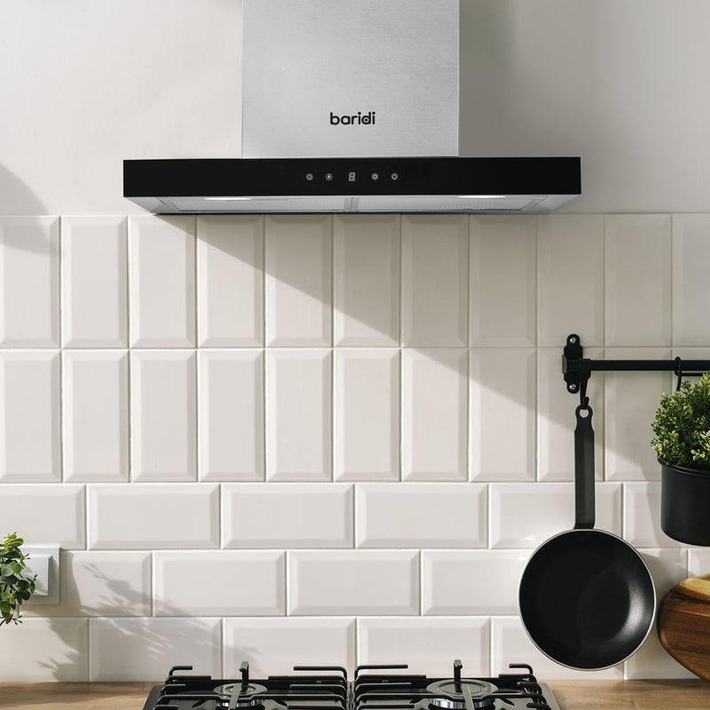 Baridi T-Shape Chimney Cooker Hood with Carbon Filters 60cm - Stainless Steel Baridi - Dynamic Drive