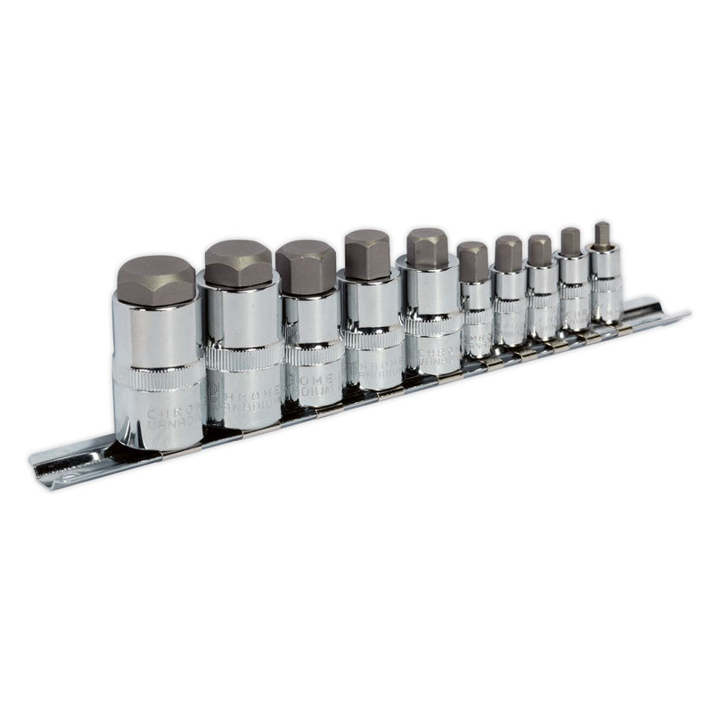 Sealey Hex Socket Bit Set 10pc 1/4" 3/8" 1/2" Drive Stubby Allen Key 4-19mm Sealey  - Dynamic Drive