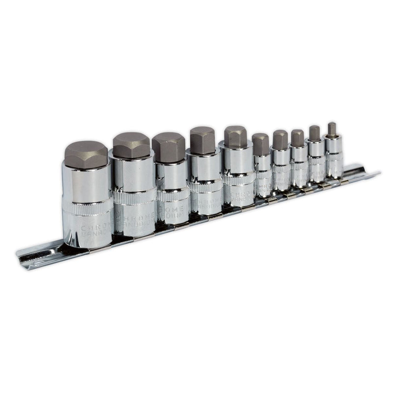 Sealey Hex Socket Bit Set 10pc Stubby 1/4" 3/8" & 1/2"Sq Drive AK6229 Sealey - Dynamic Drive
