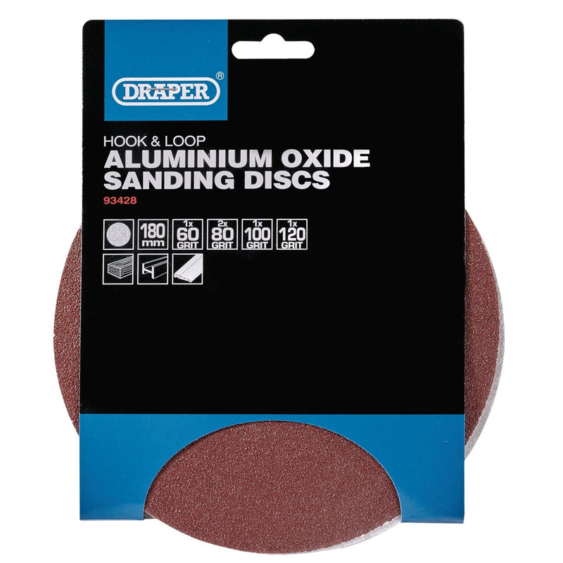 Draper Hook and Loop Aluminium Oxide Sanding Discs, 180mm, Assorted Grit (Pack o Draper - Dynamic Drive