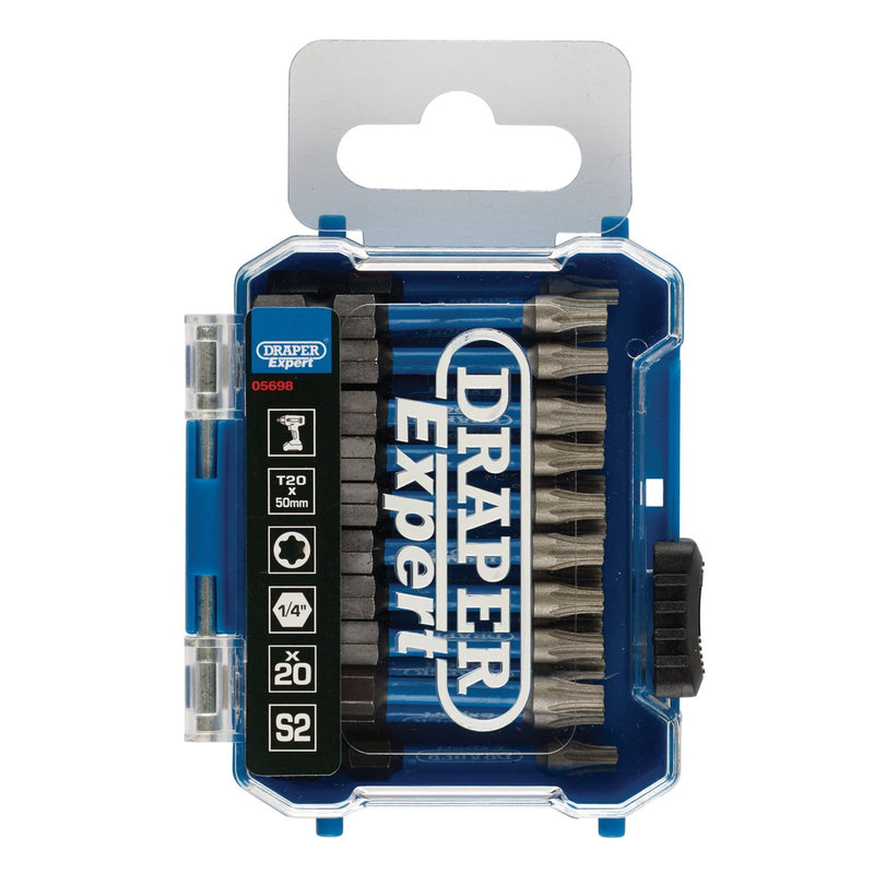 Draper Expert TX-STAR Impact Screwdriver Bits, T20 x 50mm, 1/4" Hex (Pack of 20) Draper - Dynamic Drive