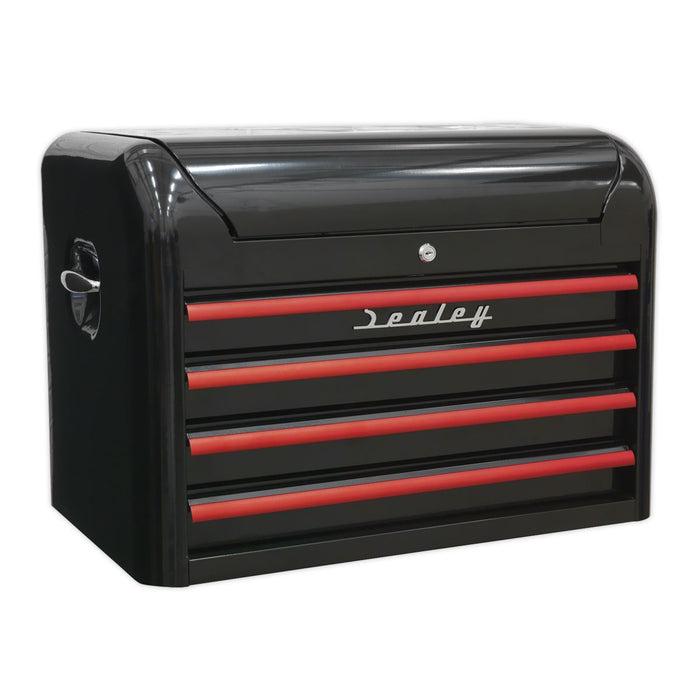 Sealey Topchest 4 Drawer Retro Style Black with Red Anodised Drawer Pulls Sealey - Dynamic Drive