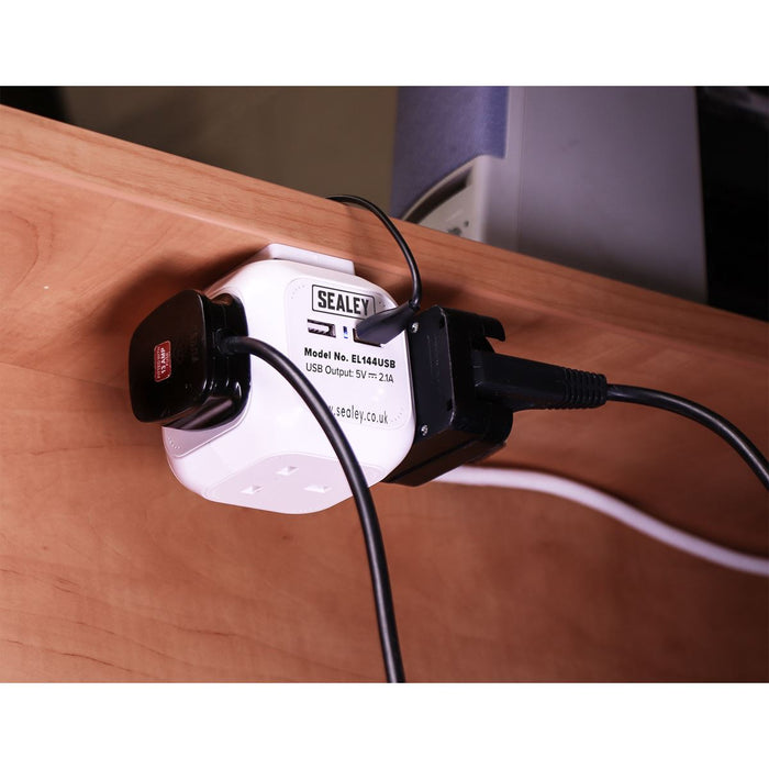 Sealey Extension Cable Cube 1.4m 4 x 230V & 2 x USB Sockets White EL144USB Sealey - Dynamic Drive