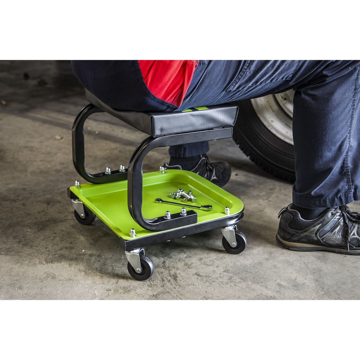 Sealey Mechanic's Utility Seat Deluxe Hi-Vis Green SCR9HV Sealey - Dynamic Drive