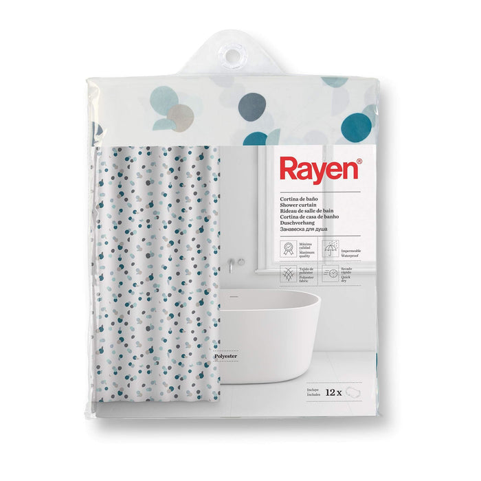 Shower Curtain White & Green Dot 234701 Rayen - Dynamic Drive