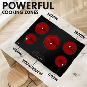 Baridi Integrated Ceramic Hob with 5 Cooking Zones 77cm - Black Glass Baridi - Dynamic Drive
