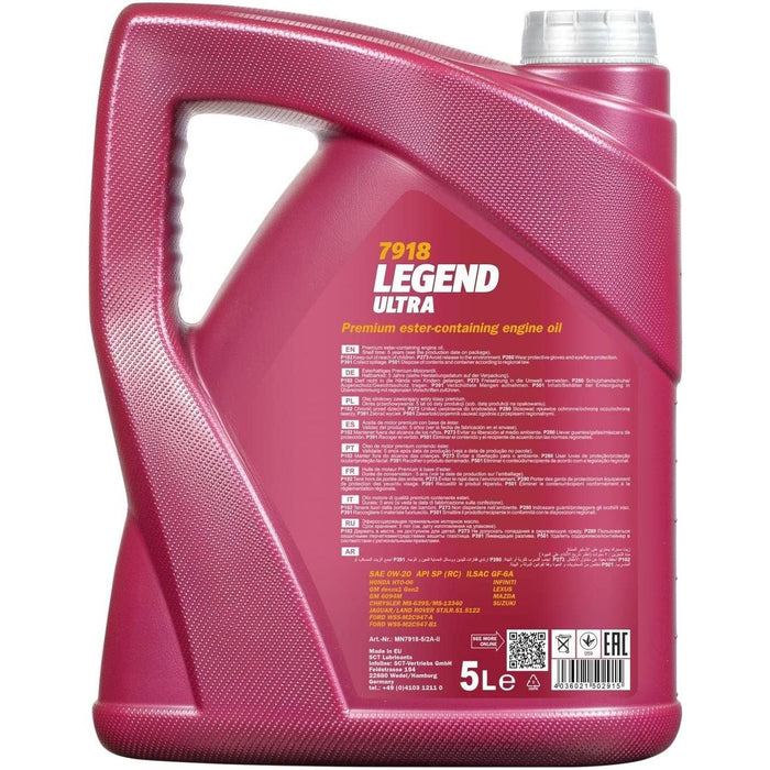 4x MANNOL 5L 0W20 Fully Synthetic Long Life Engine Oil API SP, GF-5, Dexos1 Gen2 Mannol  - Dynamic Drive