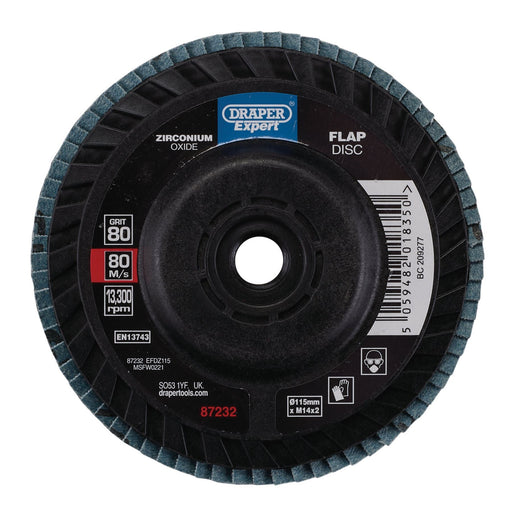 Draper Expert Zirconium Oxide Flap Disc, 115mm, M14, 80 Grit 87232 Draper - Dynamic Drive