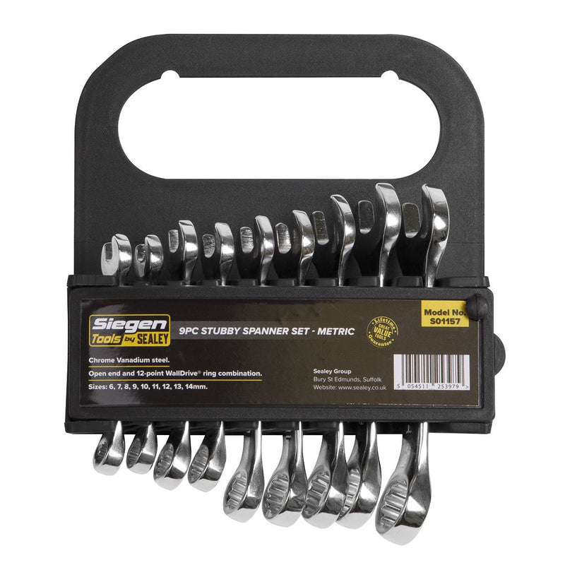 Sealey Stubby Combination Spanner Set 9pc Metric S01157 Siegen by Sealey - Dynamic Drive