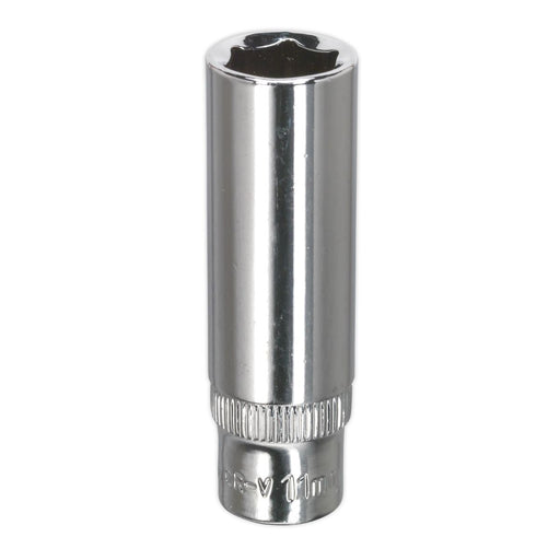 Sealey WallDrive Socket 11mm Deep 1/4"Sq Drive Fully Polished SP1411D Sealey - Dynamic Drive