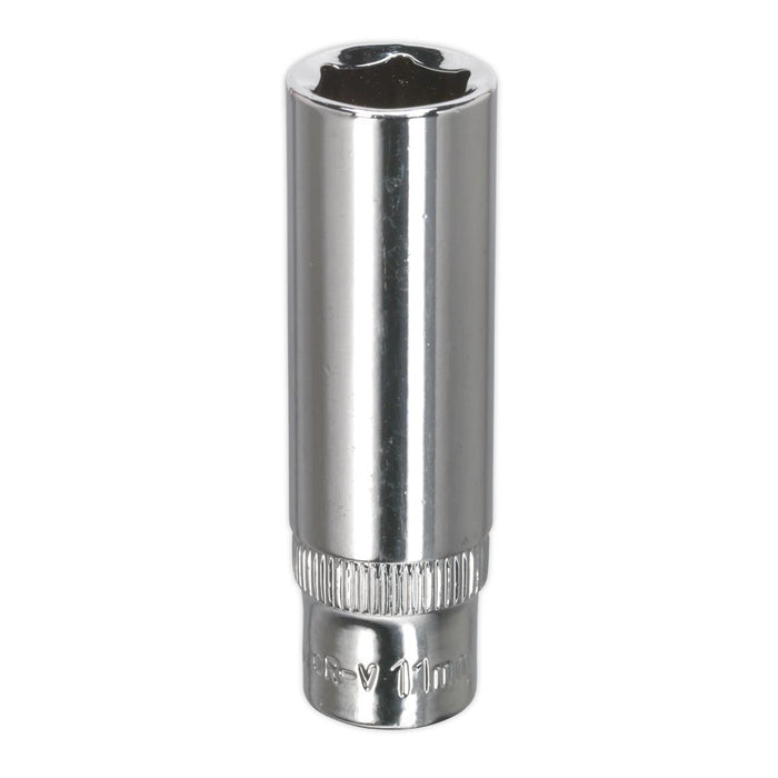 Sealey WallDrive Socket 11mm Deep 1/4"Sq Drive Fully Polished SP1411D Sealey - Dynamic Drive