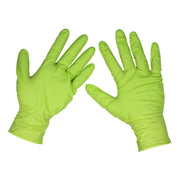 Diamond Grip Extra-Thick Nitrile Powder-Free Gloves Hi-Vis Green XL Pack of 50 Sealey - Dynamic Drive