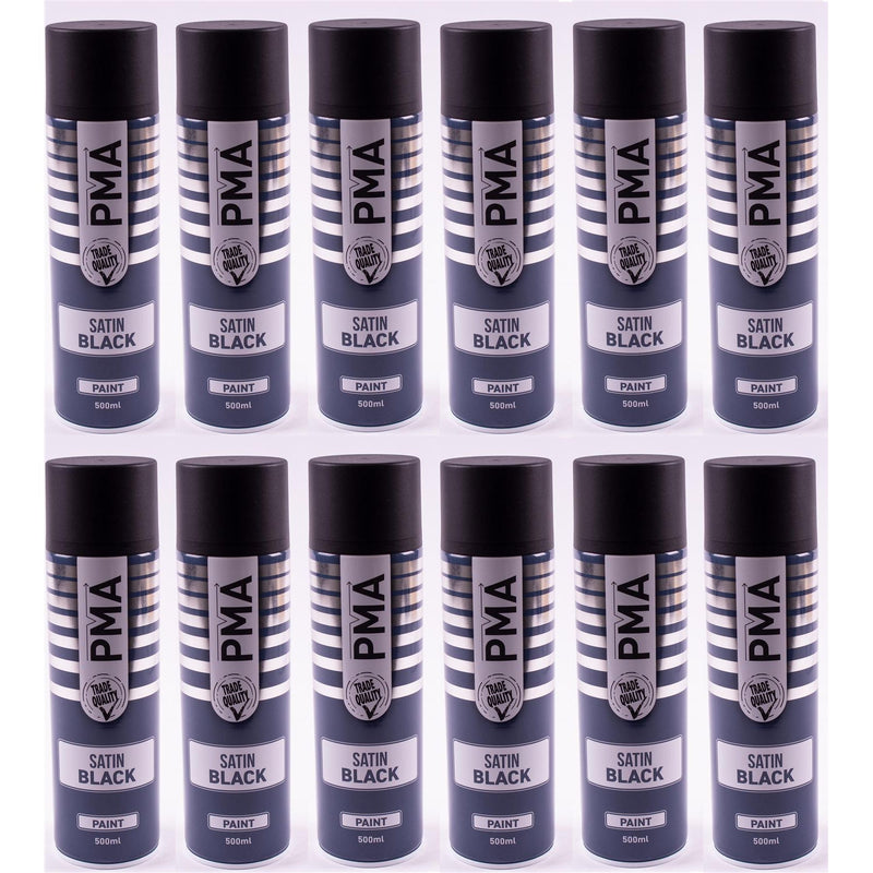 12 X Autotek Satin Black Paint Spray Aerosol 500Ml High Coverage Satin Black Autotek - Dynamic Drive