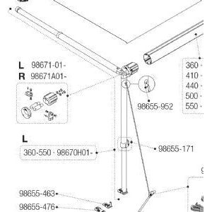 Fiamma Caravanstore Lh Leg / Rafter Assembly 360-550 98670H01- Fiamma - Dynamic Drive