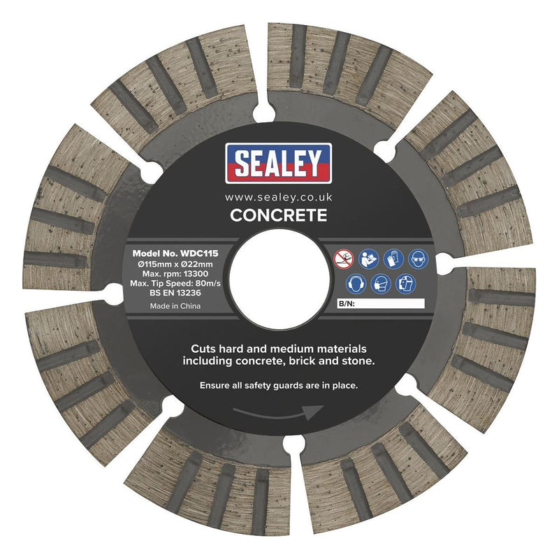 Sealey Concrete Cutting Disc Dry Use115mm WDC115 Sealey - Dynamic Drive