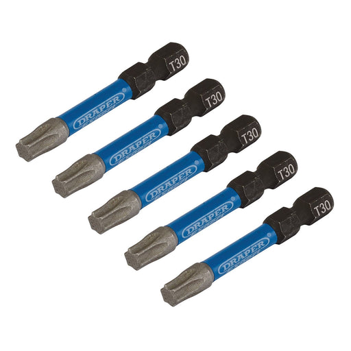 Draper Expert TX-STAR Impact Screwdriver Bits, T30 x 50mm, 1/4" Hex (Pack of 5) Draper - Dynamic Drive