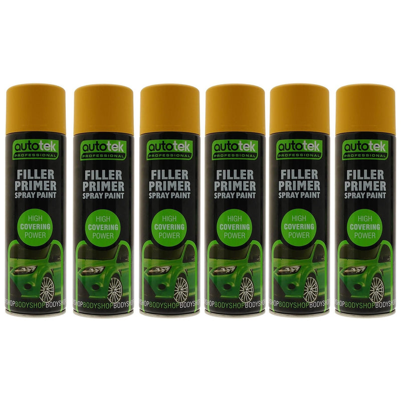 6x Autotek Yellow Filler Primer 500ML High Covering Spray Paint Professional Autotek  - Dynamic Drive