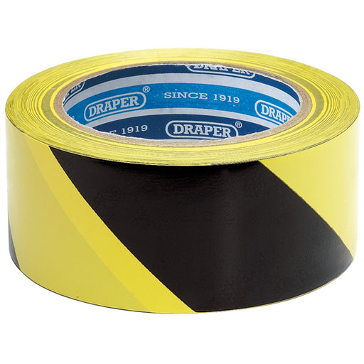 Draper Adhesive Hazard Tape Roll, 33m x 50mm, Black and Yellow 63382 Draper - Dynamic Drive