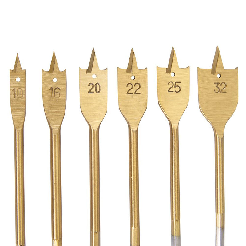 Silverline Titanium-Coated Flat Bit Set 6pce 10 - 32mm Silverline - Dynamic Drive