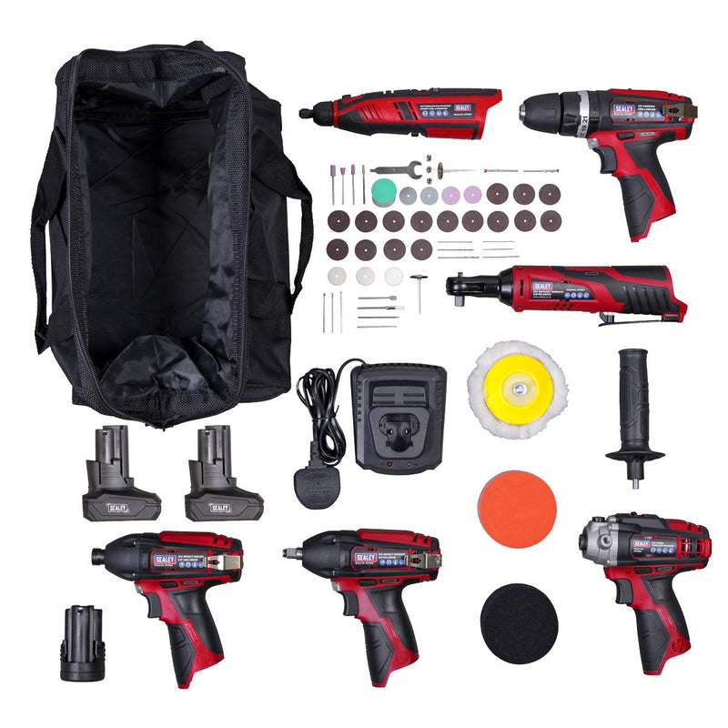 Sealey SV12 Series 6 x 12V Cordless Power Tool Kit 3 Batteries CP1200COMBO2B Sealey - Dynamic Drive