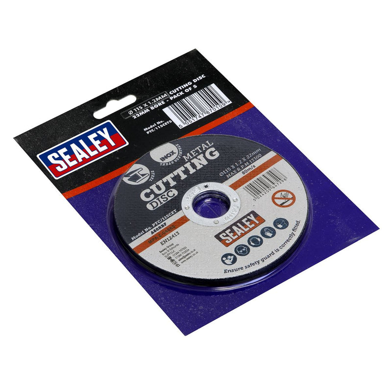 Sealey Cutting Disc115 x 1.2mm22mm Bore Pack of 5 PTC/115CET5 Sealey - Dynamic Drive