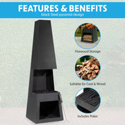 Dellonda Outdoor Chiminea Fireplace Fire Pit Heater Firewood Storage Black Steel Dellonda  - Dynamic Drive