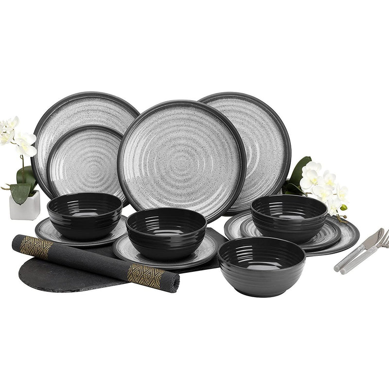 Flamefield Granite 12 Piece Melamine Tableware Dinner Picnic Set Caravan Camping Flamefield  - Dynamic Drive