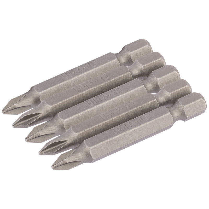 Draper Cross Slot Insert Bit, 1/4" Hex, 50mm Long, No.1 (Pack of 5) 64287 Draper - Dynamic Drive