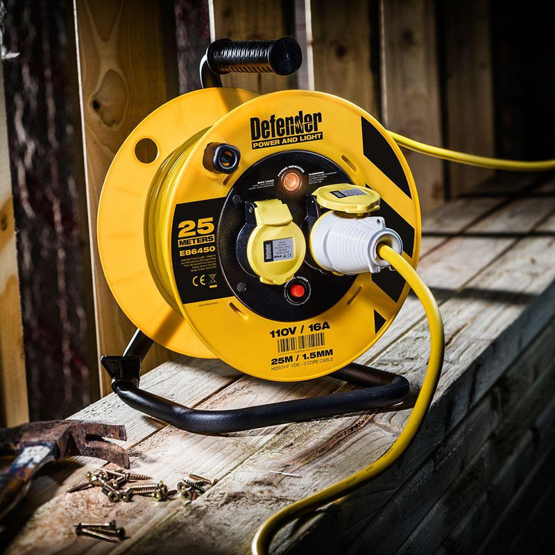Defender Heavy Duty Industrial Cable Reel 25m 110V Defender - Dynamic Drive