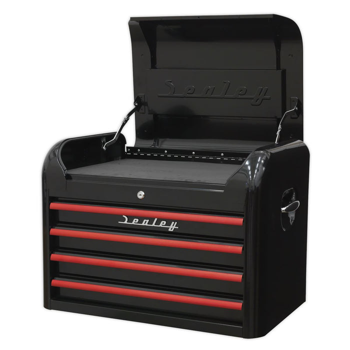 Sealey Topchest 4 Drawer Retro Style Black with Red Anodised Drawer Pulls Sealey - Dynamic Drive