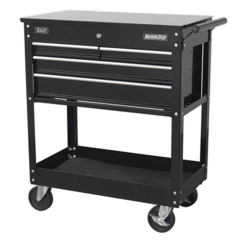 Sealey Heavy-Duty Mobile Tool & Parts Trolley with 4 Drawers & Lockable Top Blac Sealey - Dynamic Drive
