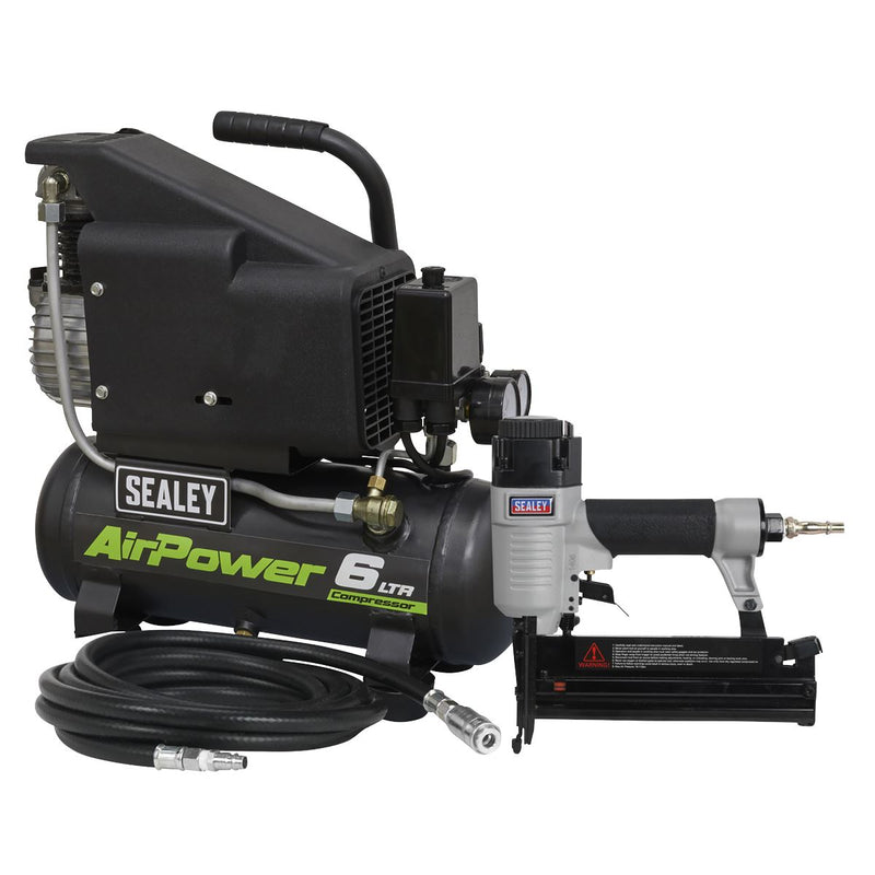 Sealey Air Nail/Staple Gun Kit including Air Compressor Hose & Nailer/Stapler Sealey - Dynamic Drive