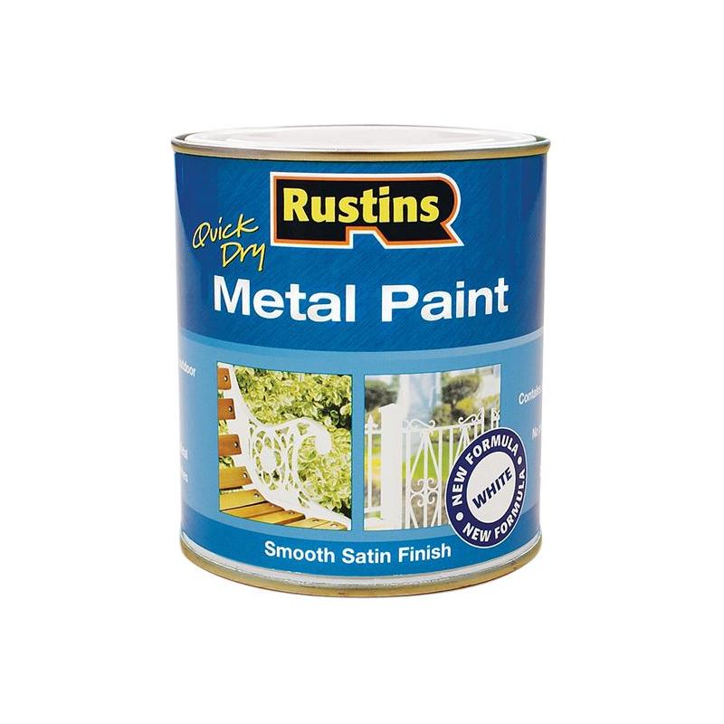 Rustins Quick Dry Metal Paint Smooth Satin White 500ml Rustins - Dynamic Drive